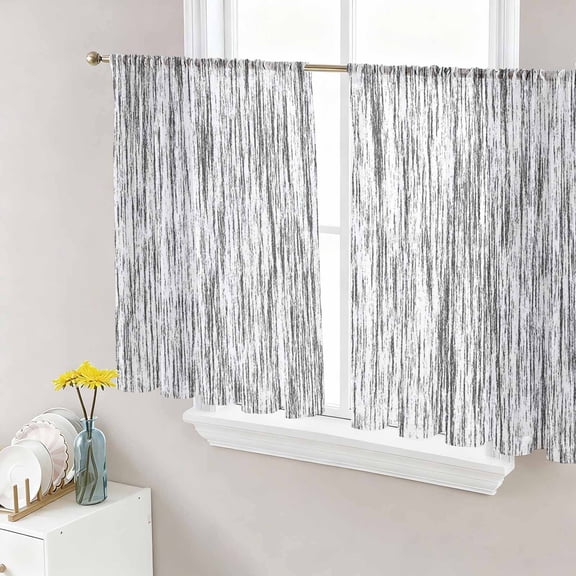 Black and White Semi Sheer Curtains 54 Inch Length 2 Panels Set, Modern Striped Geometric Abstract Art Sheer Kitchen Curtain Privacy Voile Window Curtain for Living Room Bedroom Rod Pocket Drapes