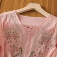 thumbnail image 6 of MIXUE Womens Summer Tops Solid Color Floral Embroidered Round Neck Long Sleeve Fashion Casual Shirts For Women T-shirts Streetwear,Pink,M, 6 of 6