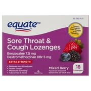 Equate Extra Strength Over-the-Counter Sore Throat & Cough Lozenges, Mixed Berry, 18 Count