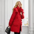 thumbnail image 4 of Gibobby Chamarra larga para mujer, Abrigos de invierno para mujer sobre la rodilla de longitud media con capucha, chamarra acolchada ligera y holgada(Rojo,XG), 4 of 5
