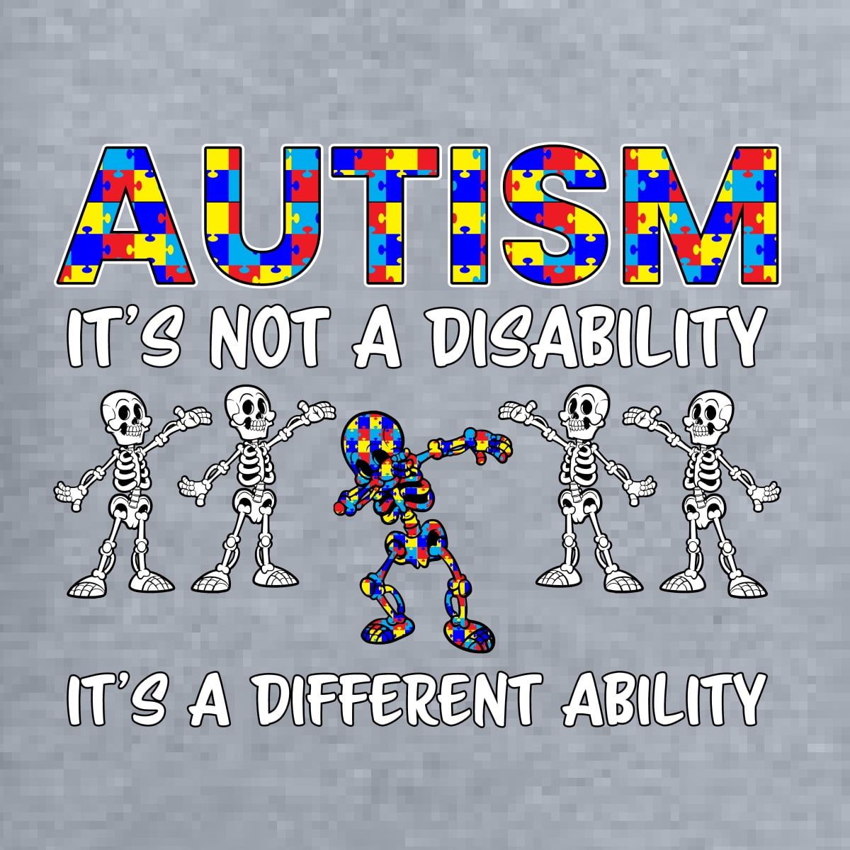 Autism Is Not A Disablity It's A Different Abilty | Autism Awareness Dabbing Skeleton Inspirational Christian Mens Long Sleeve Shirt, Heather Grey, XX-Large