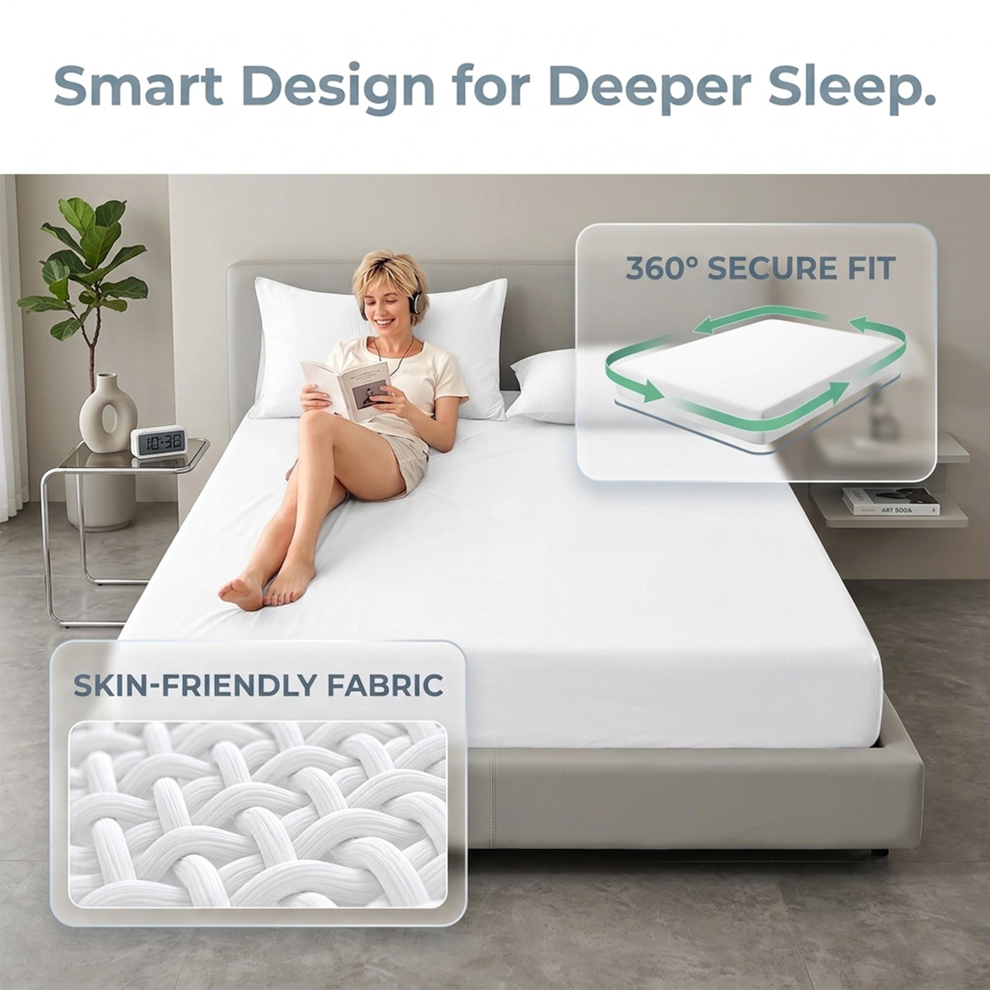 Unique Bargains Fitted Sheet Solid Cotton Bed Sheet Breathable for Sleep White 60.2"x79.9"