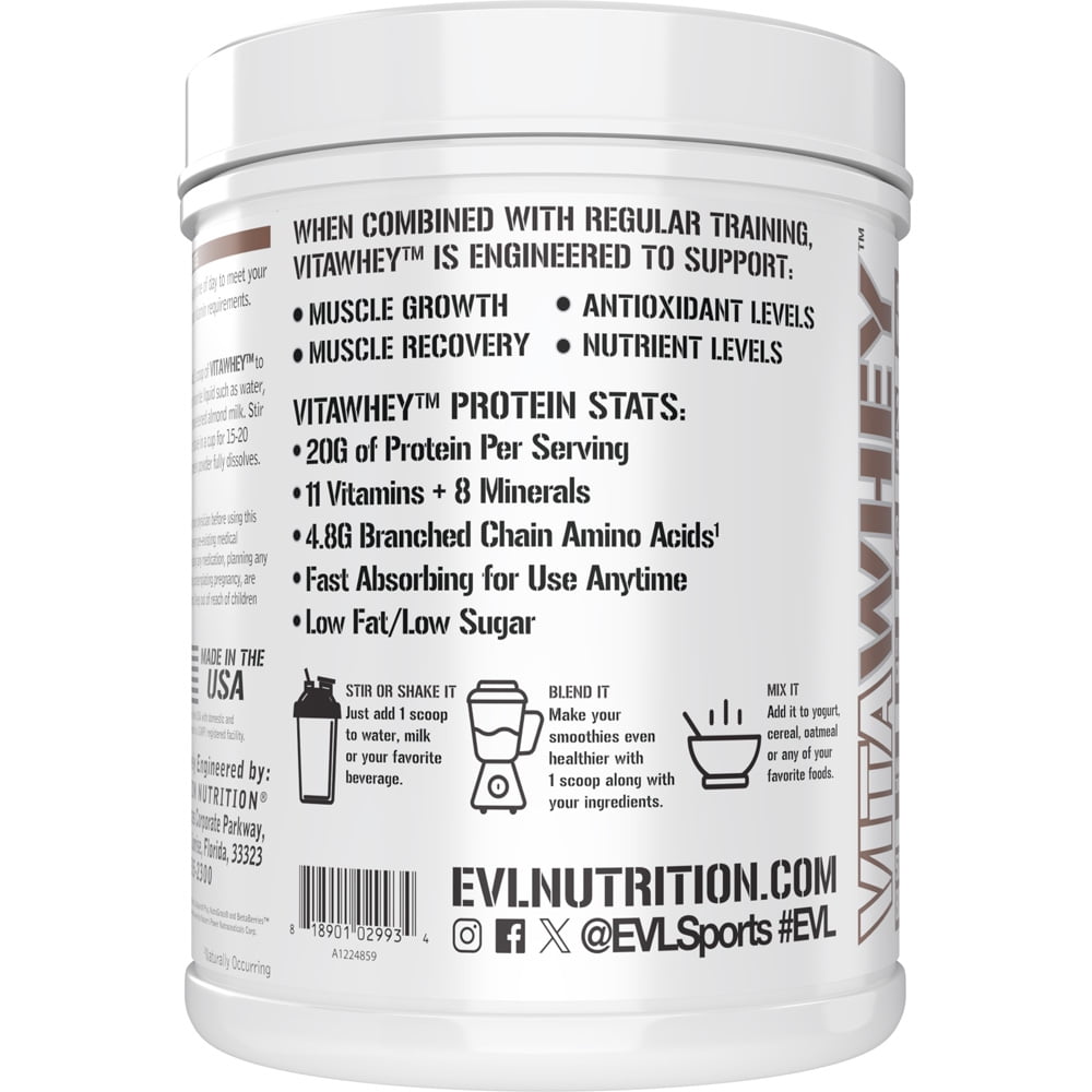 Evlution Nutrition VitaWhey - 100% Whey Protein - Vitamins & Minerals - Muscle Growth, Strength & Recovery - Multivitamin Protein Powder - 20g Protein Per Serving - Fast Absorbing - 20vg - Chocolate