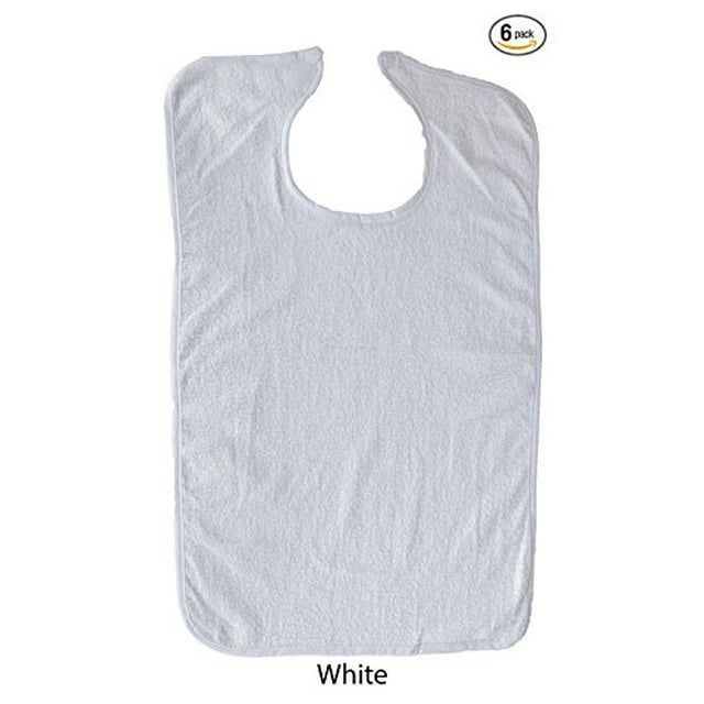 Adult Terry Cloth Bib With Velcro Closure Size 18 X 30 - 6 Pack - White