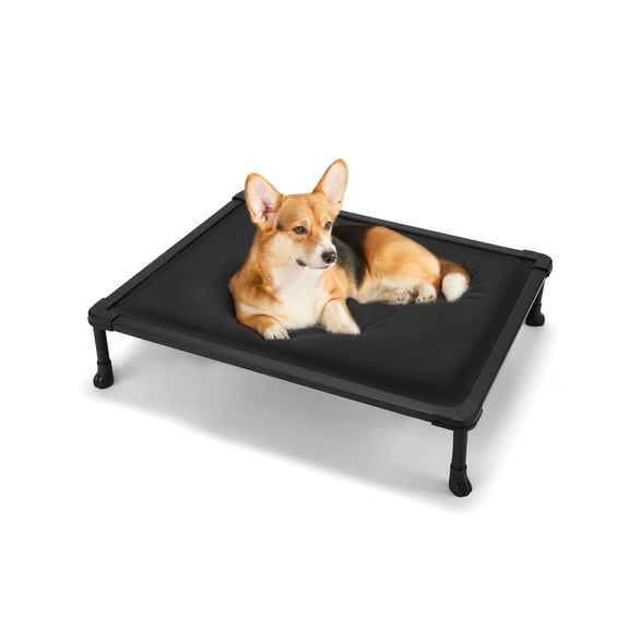 Veehoo Chew Proof Elevated Dog Bed, Indestructible Raised Dog Cot, Orthopedic Dog Platform Bed with Soft Padded Mat, Durable Waterproof Pet Cot for Indoor, Outdoor or Crate, 35-Inch, Black