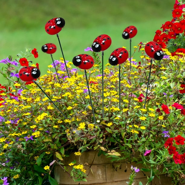 Estacas de Jardín de Abejas Rebotadoras Activadas por el Viento de Primavera - Set de decoración exterior de resina de 10 piezas para macetas y jardines