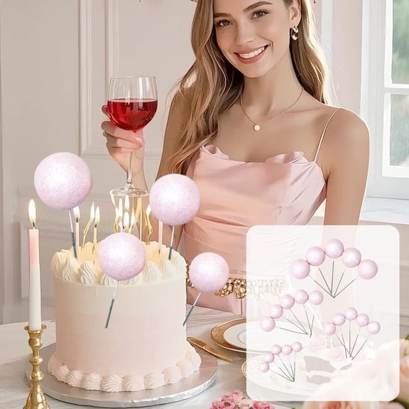 KeirineCC Baking Cake Decorations Colorful Foam Balls And Glitter Balls Birthday Cake Decorations 1 Pack Of 20 Pieces,Pink