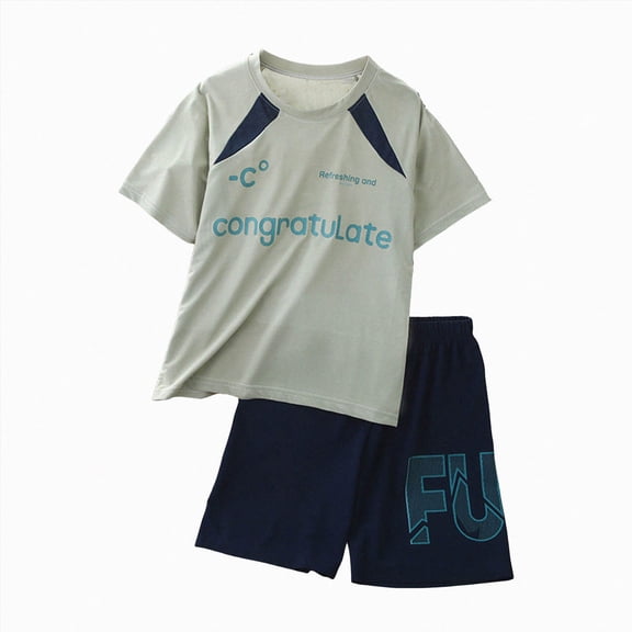 KPOPLK Boys Shorts Sets Teen 2 Piece Dry Fit Short Sleeve Shirt Crewneck Graphic Tee and Performance Shorts for Boys Outfit Clothes Size 7-8 Years,Green