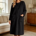 thumbnail image 2 of LEAVINGSUO Nightgowns for Women Plus Size Long Sleeve Pullover Winter Casual Nightgown long dress with plush fabric For Home Use Black S, 2 of 7