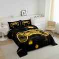 thumbnail image 3 of Video Game Comforter Sets Queen Gaming Comforter Gamer Room Decor Teen Men Yellow Black Geometric Gampad Bedding Set Neon Glowing Grids Gaming Quilt Duvet Reversible, 3 of 7