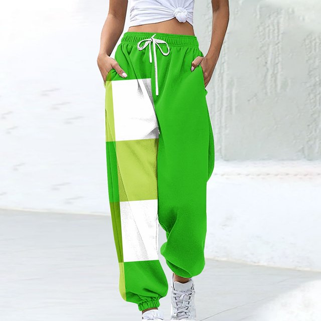 Puntoco Pantalones De Chándal Con Cordón Estampado A Cuadros No Posicionados De Moda Para Mujer Verde Xl