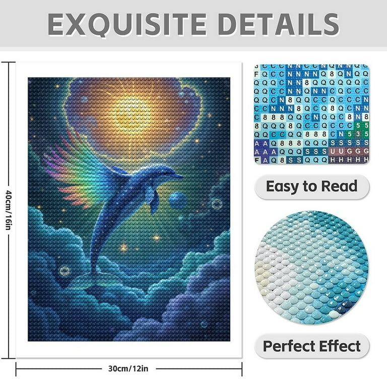 Diamond Art Kit for Adults, Colorful Celestial Dolphin Sky Diamond
