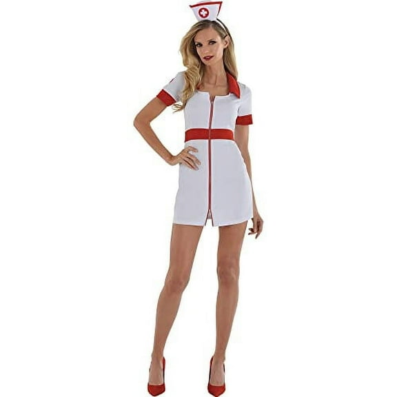 Sexy Call The Shot Nurses Dress Costume w/Headband - Medium (6-8) | Polyester | White | 1 Set