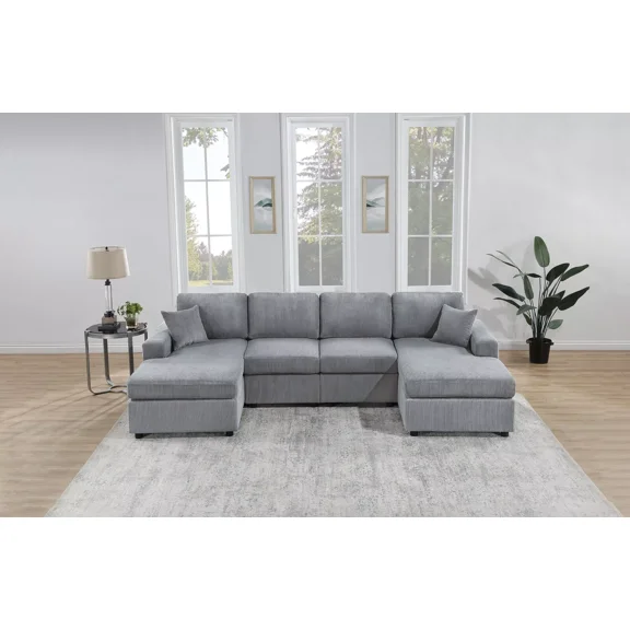 Fog Corduroy Upholstered 2pc Sectional Sofa Living Room Set Modern LAF and RAF Chaise Armless Loveseat Plush Couch