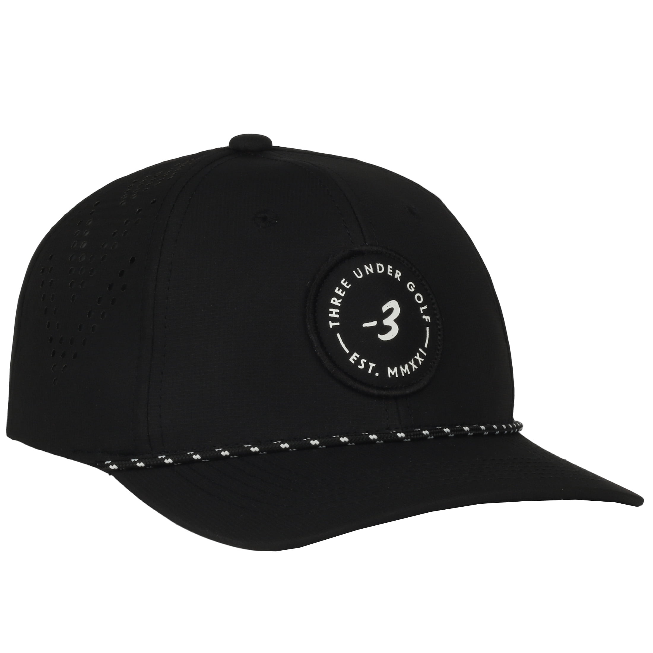 Three Under Performance Golf Hat, Breathable Fabric, Snapback, Lightweight Golf Cap, One Size, Adult, Black