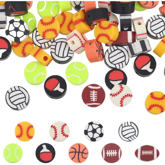 360Pcs 9Styles Sports Ball Beads 10mm Mini Basketball Tennis Volleyball Baseball Polymer Clay Beads DIY Crafts Beads for Keychains Hair Rope Earring Bracelet Necklace Making diy Mixed Color