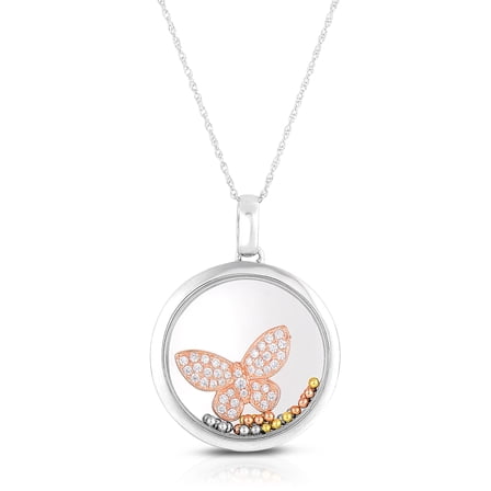 Natalia Drake 1/3 Cttw Diamond Shaker Butterfly Necklace for Women in Rhodium Plated Sterling Silver (Color H-1 / Clarity I1-I2)