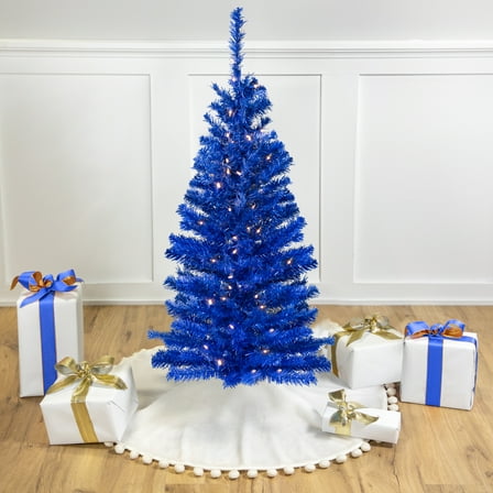 Northlight Pre-Lit Medium Artificial Pine Christmas Tree - 4' - Royal Blue - Clear Lights