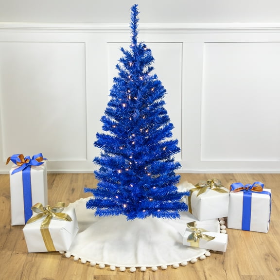 Northlight Pre-Lit Medium Artificial Pine Christmas Tree - 4' - Royal Blue - Clear Lights