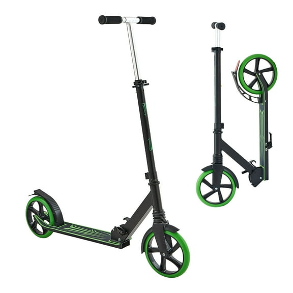 KFFKFF Kick Scooter for Kids 8 , Teens, and Adults, 2-Wheel Scooter with Adjustable Handlebar, Sturdy Non-Slip Deck, Foldable and Lightweight Design, Supports up to 220 lbs, Black and Green