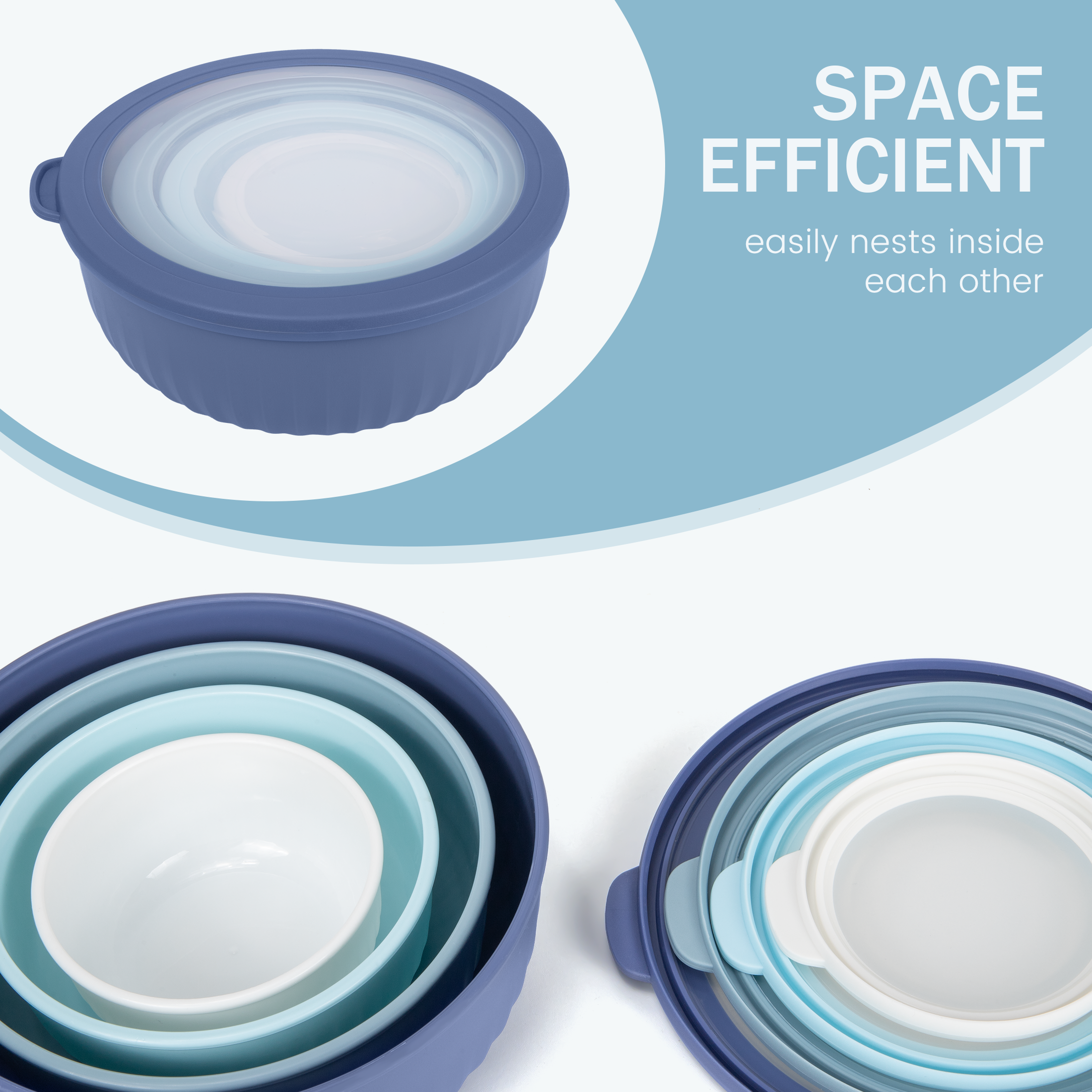 GPED 8-Piece Plastic Nesting Mixing Bowls with Lids, Blue photo 5