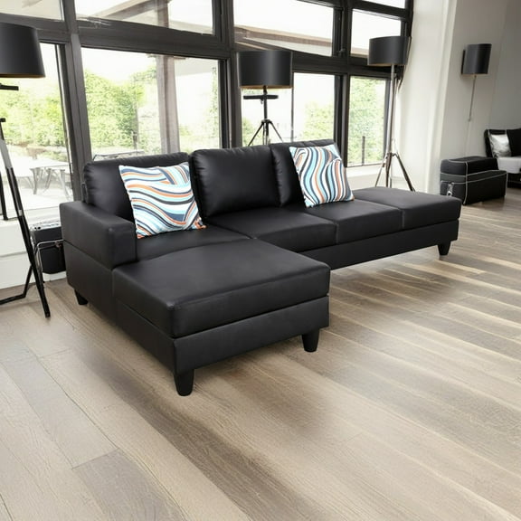 Hommoo Faux Leather Living Room Furniture Set, L-Shaped Sectional Couch for Small Space-Apartment/Upstairs Loft/Living Room, Black(No Ottoman)