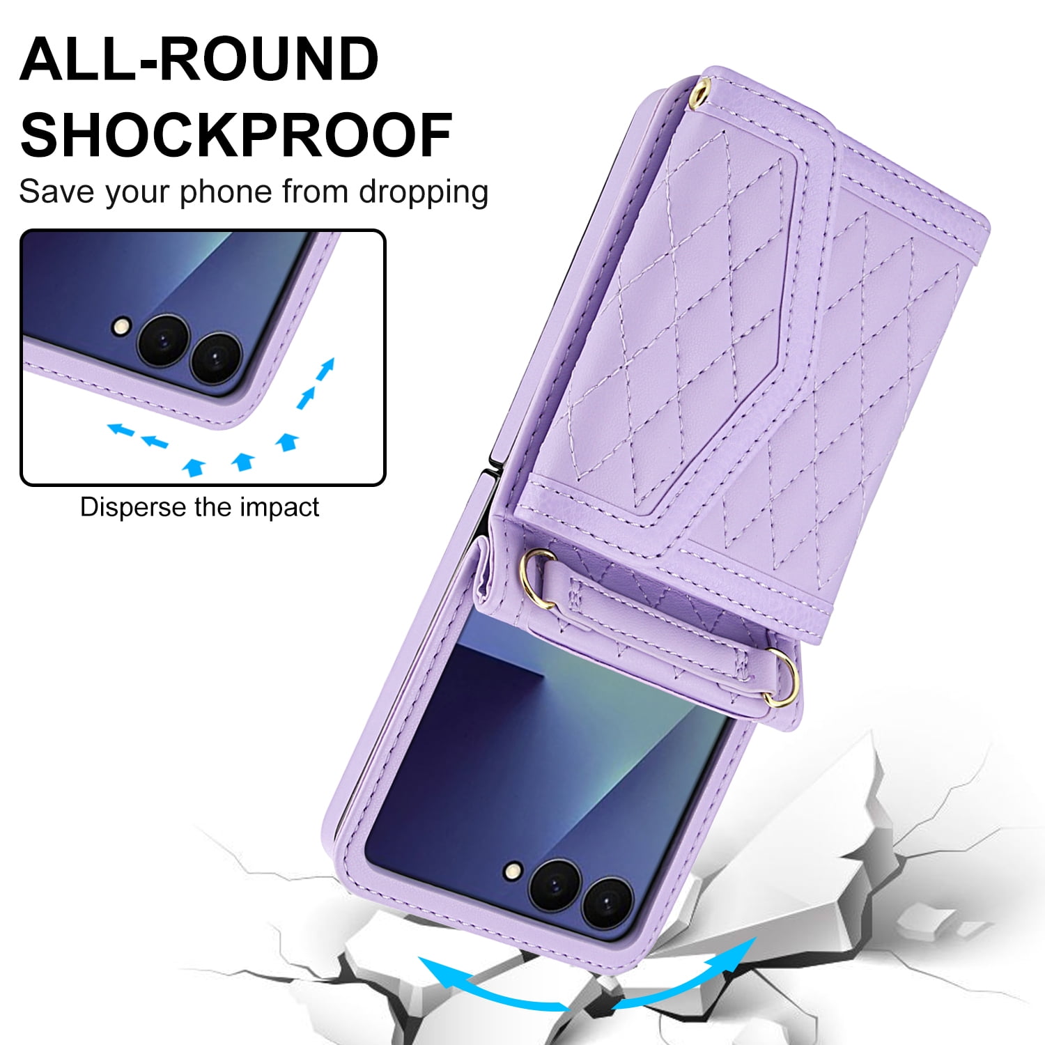 for Samsung Galaxy Z Flip 7 Elegant Case Wallet for Women, 4 Card Holder & Shoulder Strap & Wristlet Flip PU Leather Phone Case with RFID Blocking for Samsung Galaxy Z Flip 7, Lightpurple