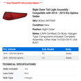 thumbnail image 2 of Right Outer Tail Light Assembly - Compatible with 2014 - 2015 Kia Optima Sedan, 2 of 2
