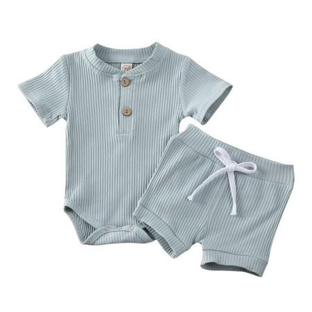 

Lieserram Summer Newborn Baby Boy Girl Clothes Set 3 6 12 18 24 Months Ribbed Outfits Unisex Infant Solid Short Sleeve Tops Shorts