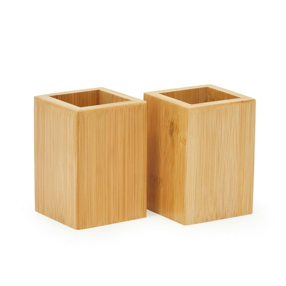 2 Pack Wooden Pencil and Pen Holder for Desktop Organizers and Office Supplies, 2.75 x 3.9 in.