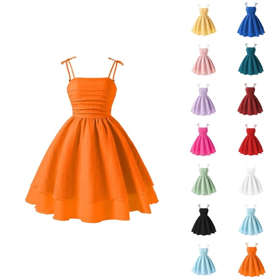 Girl's Summer Dresses Flowy Cami Dress Ruched Sleeveless Pink Layered Ruffle Kawaii Short Smocked Dress