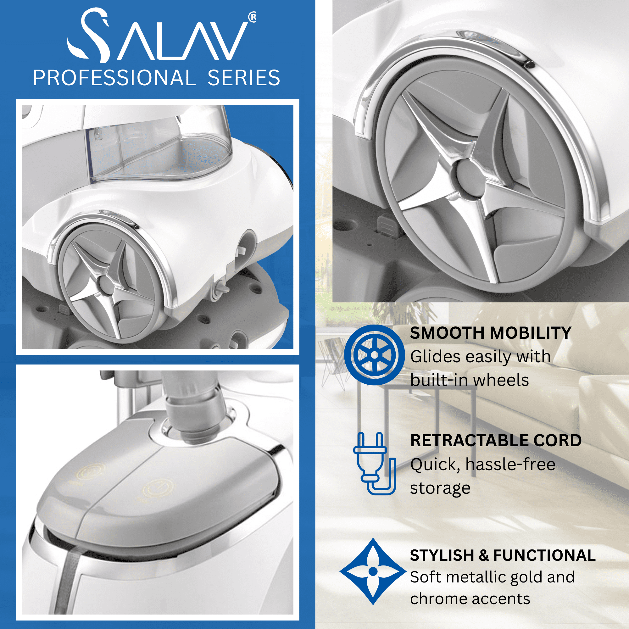 SALAV® GS45-DJ Professional Series Dual Bar Garment Steamer with Foot Pedals, Silver