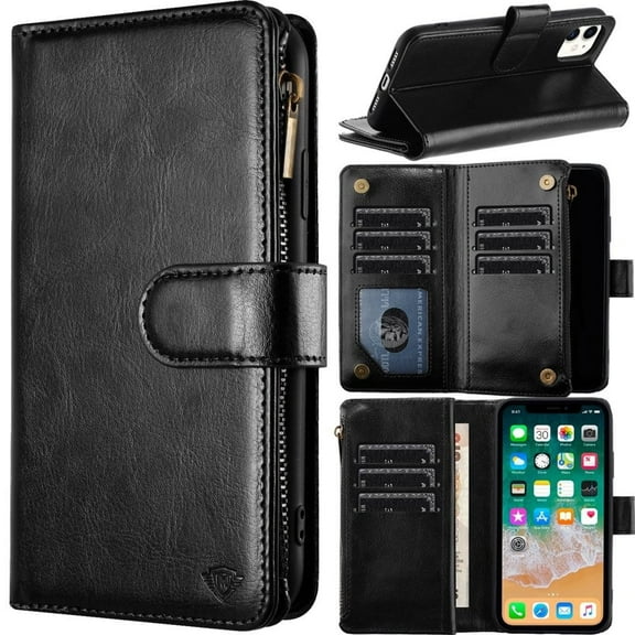 For Apple iPhone 15 Pro Max (6.7") Premium Wallet PU Vegan Leather ID Card Money Holder with Magnetic Closure Pouch Flip Cover ,Xpm Phone Case [ Black ]