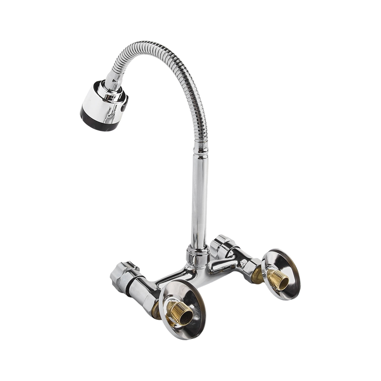 yaaqii Dual Handle Kitchen Faucet Wall-Mounted Two-Handle Sink Mixer 360° Rotatable