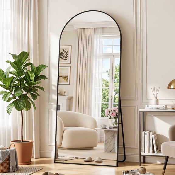 Antok Arched Full Length Mirror 71"x26.1", Standing Floor Mirror with Black Frame, Durable Anti-Shatter Glass, Freestanding/Wall Mountable for Bedroom, Living Room, Dressing Room