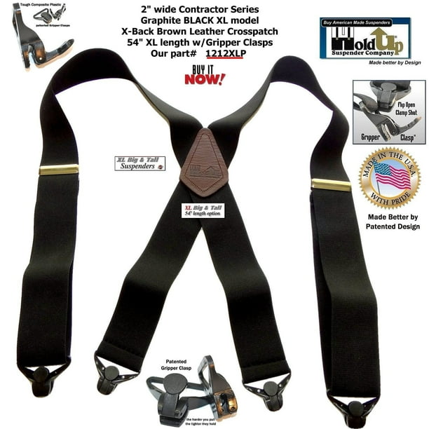 Holdup Suspender HoldUp Big and Tall XL Graphite Black 2" Contractor
