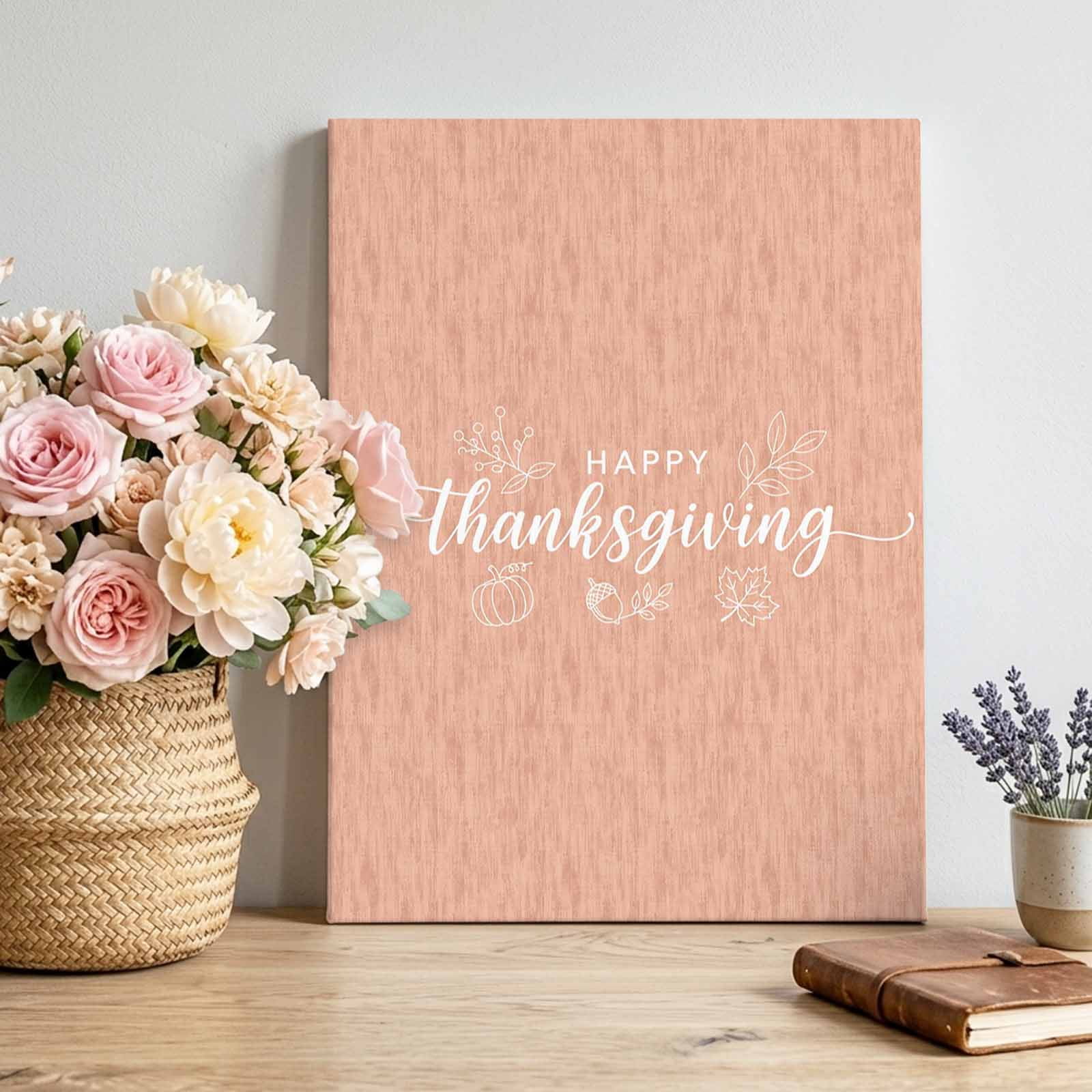 Canvas Wall Art Happy Thanksgiving Framed Canvas Prints for Living Room Bedroom Orange Fall Pumpkin Maple Leaf Vintage Large Gallery Wrapped Wall Decor for Home Office Gifts 16 x20 Ship Next Day