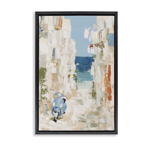 Stupell Industries Narrow Alley with Vespa Black Framed Floater Canvas Wall Art, design by Chromatic Storm Studio