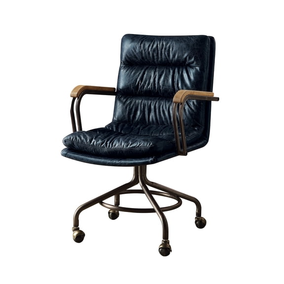 Home Roots Furniture Top Grain Leather & Foam Leather Office Chair - Vintage Blue