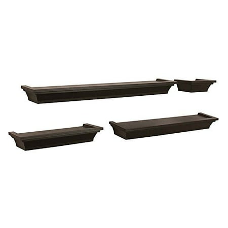 Ghp Set Of 4 Black Polystyrene Walnut Wall Mounted Contoured Ledge Floating Shelves