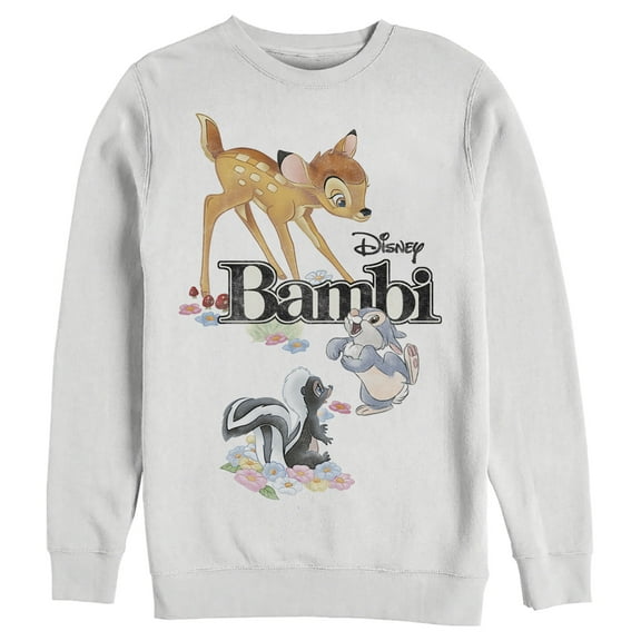 Men's Bambi Movie Logo With Flower and Thumper Sweatshirt White 2X Large