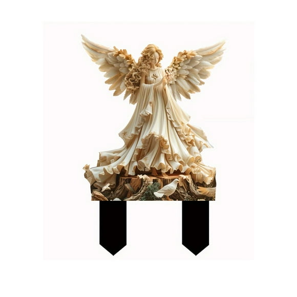 WLOELOEW White Angel Girl Feeding Pigeons Sculpture Acrylic Garden Stake For Outdoor Decoration Waterproof