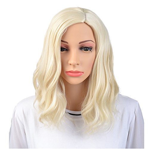 Black Mixed Green BERON 16 Womens Short Curly Wavy Wig with Bangs Synthetic Hair Party Wigs Wig Cap Included