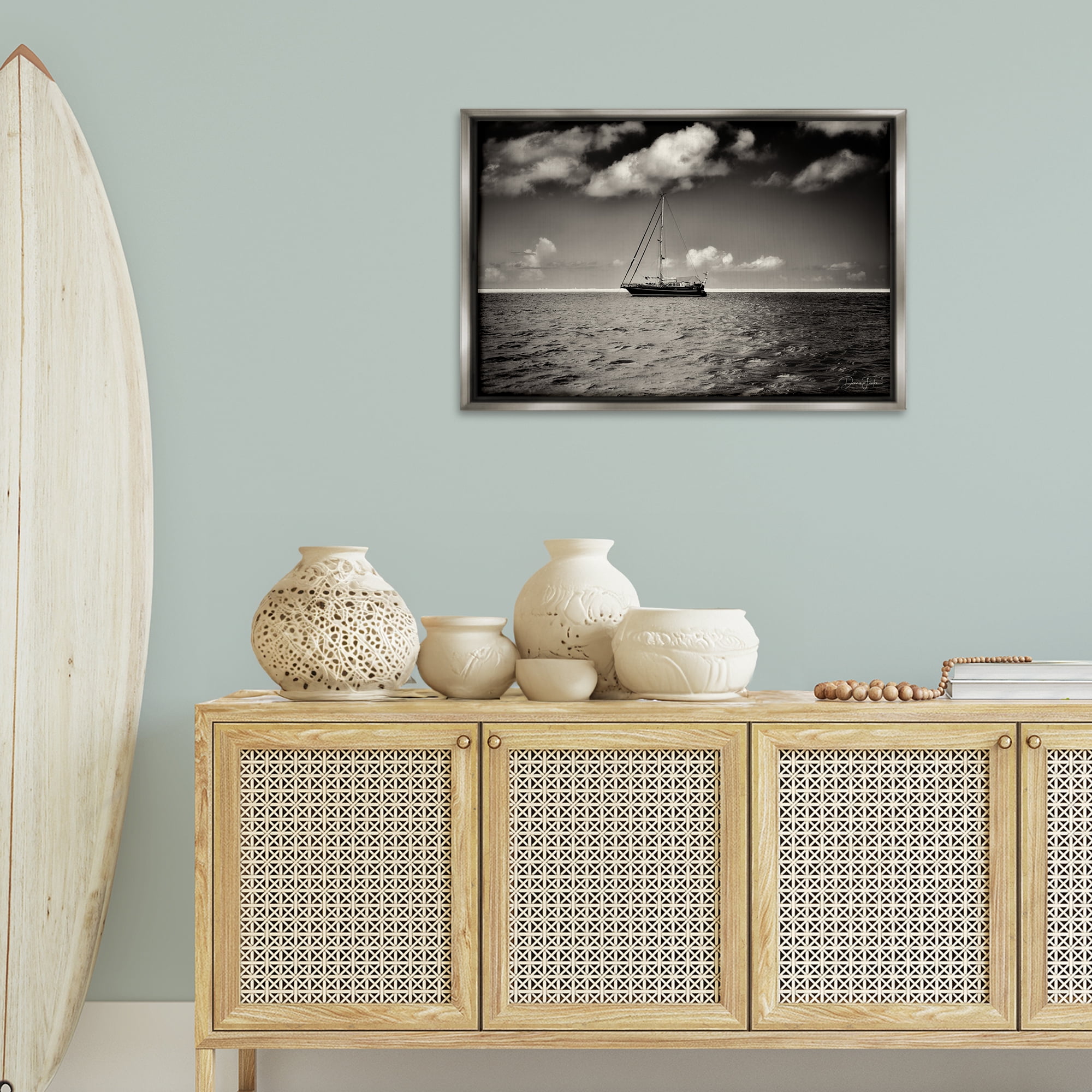 Stupell Industries Clouds Over Big Ship Landscape Photography Gray Floater Framed Canvas Art Print Wall Art, 31 x 21