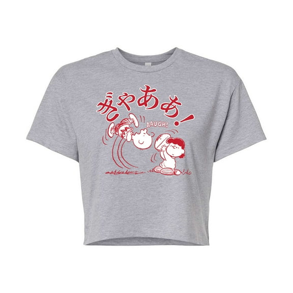 Peanuts - Aaugh - Juniors Cropped Cotton Blend T-Shirt