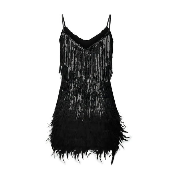 Blvb Women s Tassel Sequin Feather Mini Dress