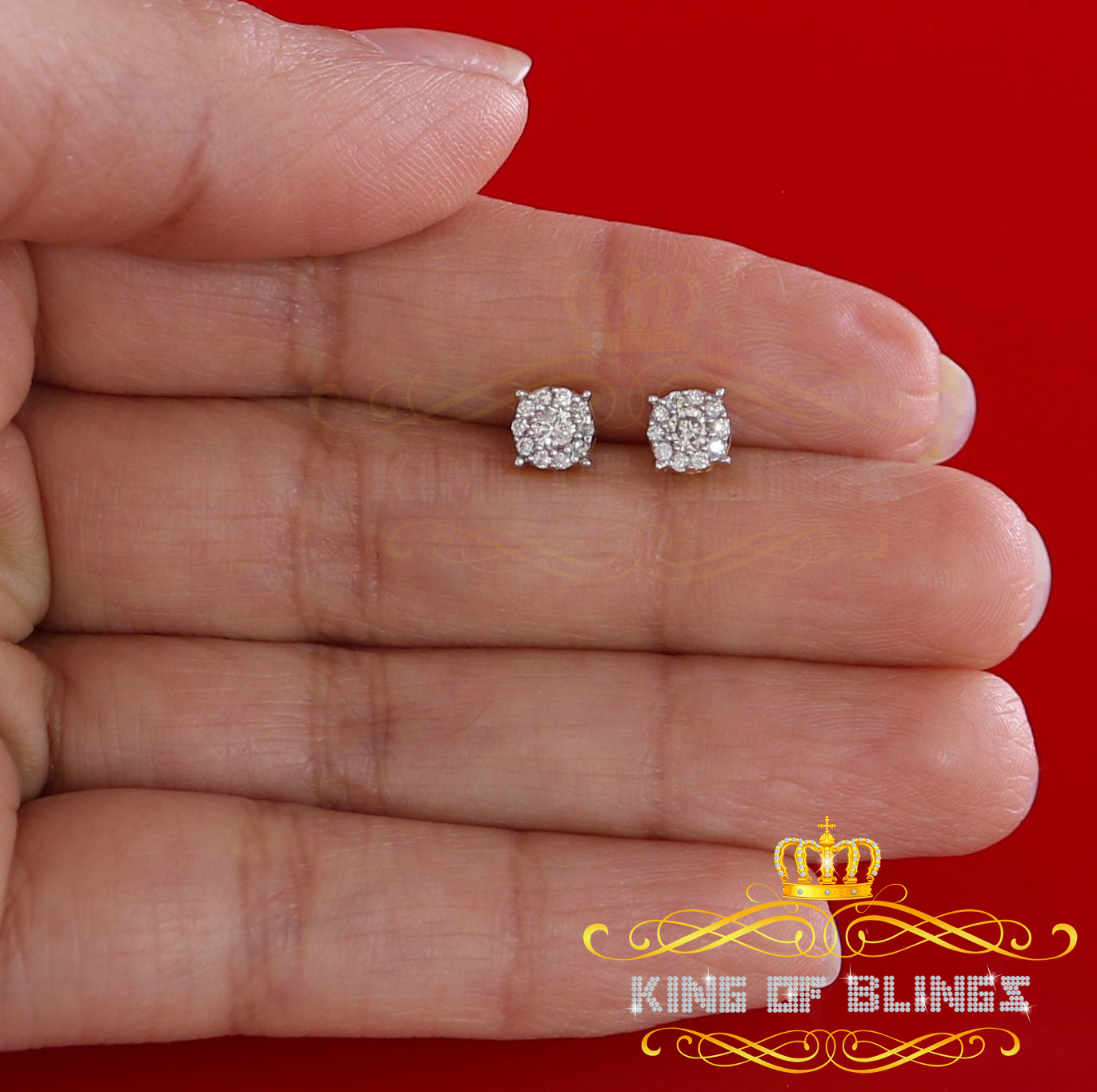 King of Bling's 10K Real Yellow Gold with 0.31CT Real Diamond Men's/Women's Stud Round Earrings