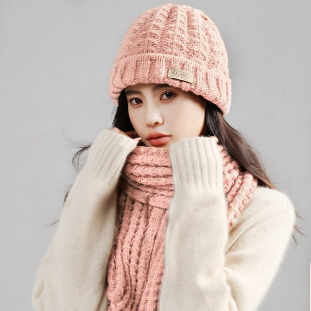 YAOBAMM Unisex Winter Hat Scarf Set 2Pcs Set Unisex Winter Solid Color Hat Scarf Set Thickened Warm Long Scarf Beanie Set