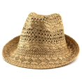 thumbnail image 4 of Men Hand‑Woven Paper Straw Fedora Hat Hollow Knit Sun Hat Wide Brim Breathable Outdoor Beach Travel Vacation Sun‑Shade Head‑Accessory for Adults, 4 of 8