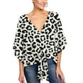 thumbnail image 5 of Defitshape Women's Short Sleeve Blouse Split Oversized Loose Fit Fashion Summer Fall Top Peasant V Neck Lightweight Chiffon Shirt Soft Floral Boho Shirt White Leopard 8-10, 5 of 5